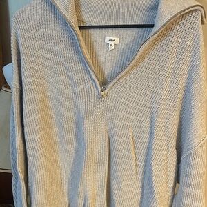 aerie Taupe Half-Zip Ribbed Knit Pullover